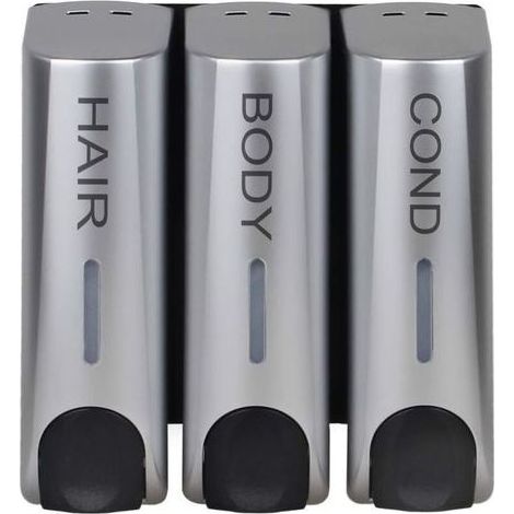 pair Lot de 3 distributeurs de savon pour gel douche, shampoing, revitalisant, support mural, support, argent (1/5)