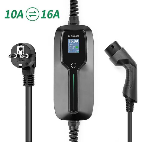 Chargeur pour véhicule électrique de type 2 10/16 A commutable, portable, boîtier de charge pour véhicule électrique, câble IEC 6219 (1/5)