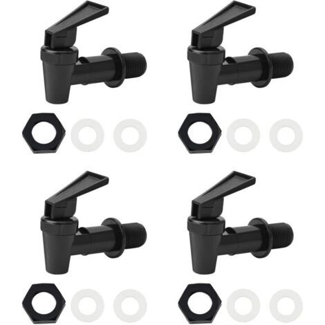 Set di 4 rubinetti di ricambio universali in plastica per dispenser di acqua calda e fredda, birra, vino, succo, secchiello bianco e nero (solo nero)