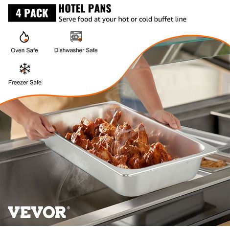 Bac Inox Alimentaire avec Couvercle 53,7x33x9,5 cm Lot de 4 Plats à Four en Inox Épaisseur 0,8mm Bac Gastro Rectangulaire Effet Miroir Aliments Chauds et Froids pour Cuisine de Restaurant Gril (1/5)