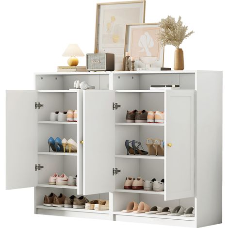 CHICFURN Zapatero 146x34x109 cm blanco de tablero de partículas, estantes ajustables, ahorra espacio (1/5)