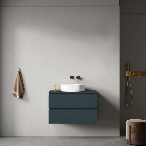Mobile bagno sospeso 80 cm Blu Mare per Lavabo d'appoggio Senza Specchio - Fiji Paint Top (1/4)