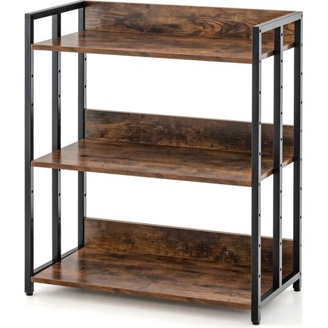 Librería industrial 70 x 35 x 81 cm 3 estantes regulables diseño abierto metal y madera rústica marrón 200017995