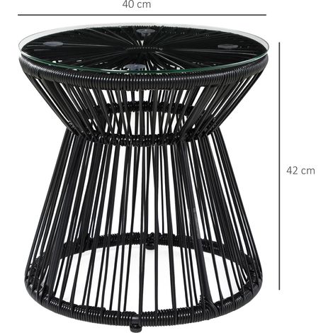 Table de jardin ronde en forme de tambour creux, table de bistrot avec plateau en verre, table basse noire pour jardin et balcon (1/5)