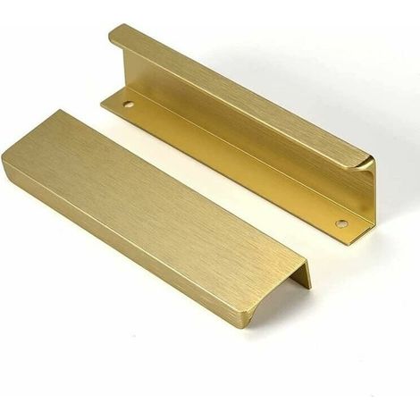 6 poignées de meubles, entraxe 128 mm, finition or brossé, aluminium, pour cuisine et salle de bain