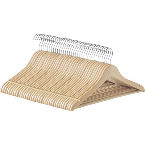 SONGMICS Grucce in Legno, 36 Pezzi, Grucce Appendiabiti, con Scanalature sulle Spalle, Barra per Pantaloni, Gancio Girevole a 360°, per Giacche Camicie Cappotti, Beige Naturale CRW010N36 (1/5)