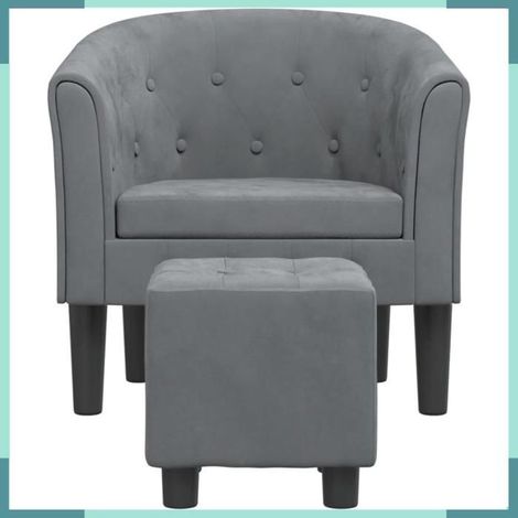 356478 Fauteuil avec repose-pied gris foncé velours (1/5)