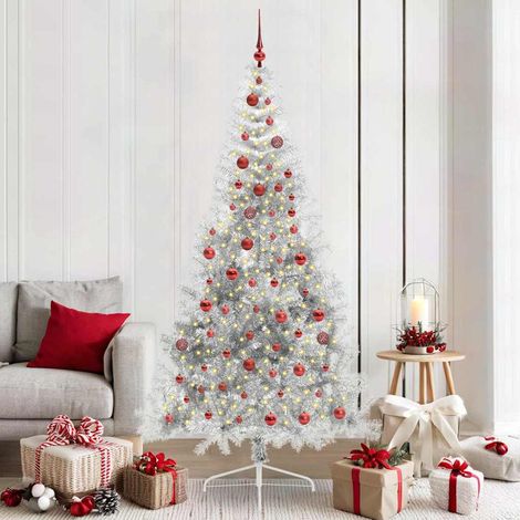 Künstlicher vorbeleuchteter Weihnachtsbaum Silber 210 cm PET