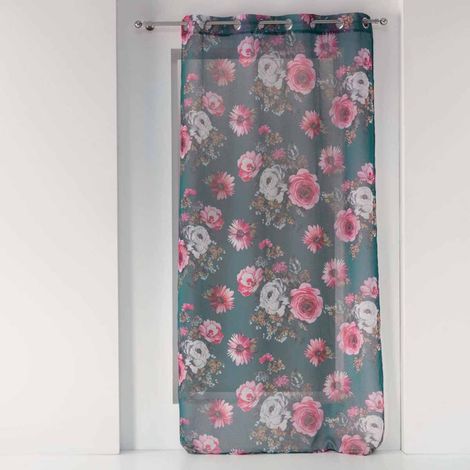 Rideau Voilage à Œillets "Flower Life" 140x240cm Pétrole (1/4)