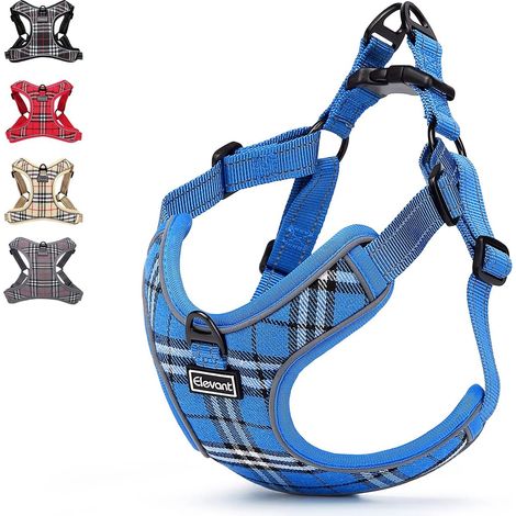 Harnais Chien Anti Traction Réglable, Step-in Harnais pour Chiens Réfléchissant Respirant Confort Doux Gilet Rembourré pour Petite, Moyenne et Grande Chiens pour Marcher, Courir (L, Bleu) (1/5)