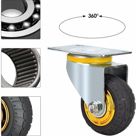Satz mit 4 Lenkrollen, 75 mm – Geräuscharmes Gummi – Tragkraft 80 kg pro Rolle – Für Hartböden und mobile Möbel (1/4)