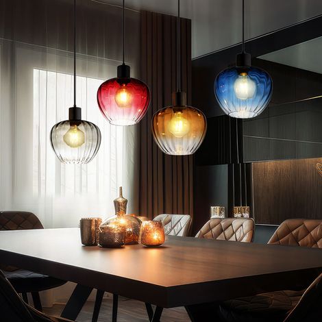 Globo Toy Suspension de bar noire mate, abat-jour en verre multicolore, 4 ampoules E27 (1/5)