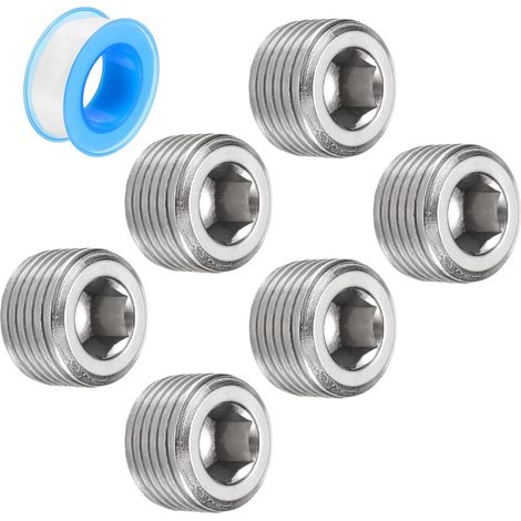 3/8"NPT Interne Hex Filetage Inox Acier Argent 6pcs (1/5)