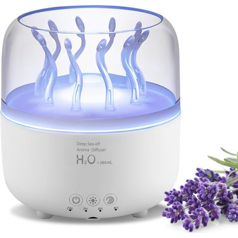 Humidificateur de 280 ml avec lumière 7 couleurs, idéal pour la chambre et les plantes, 2 modes de brumisation et brumisateur en forme de méduse, minuterie 2/4/8 heures, télécommande et diffuseur de p (1/5)