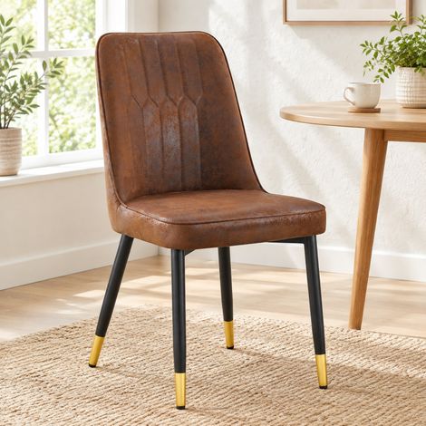 Esszimmerstühle 2er-Set in Braun und Schwarz, 89 cm hoch, mit Tech-Stoff und Metallbeinen (1/5)