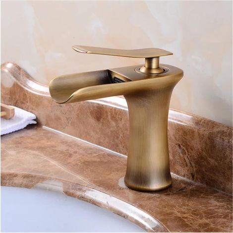Robinet lavabo cascade - bronze - chromé - eau chaude/froide (1/5)