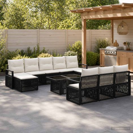 vidaXL Set Divano da Giardino 11 pz Nero e Bianco Crema polyrattan (1/5)