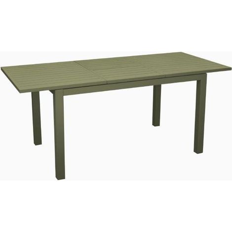Proloisirs – Table de jardin extensible en aluminium – 110/170 x 70 cm – 4/6 personnes – Lattes fermées – Coloris amande – Châssis epoxy