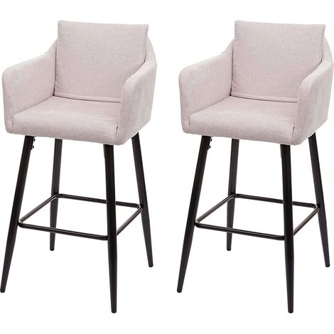 Set di 2 sgabelli da bar con poggiapiedi in tessuto crema e metallo nero TDB04063