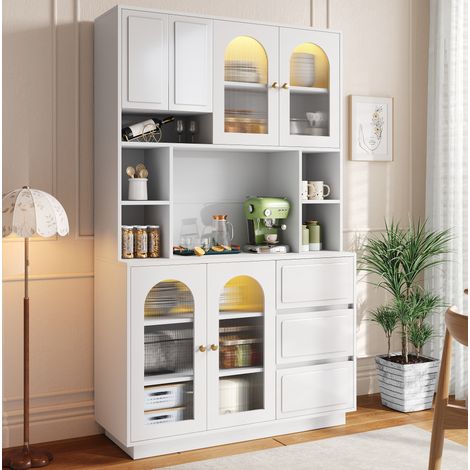 Credenza alta 106/30/175 cm bianca con LED controllabile tramite app e ante in acrilico (1/5)