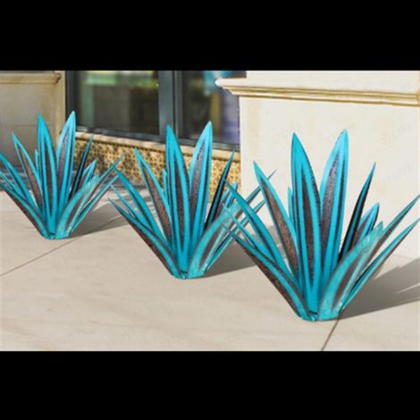 Ornement décoratif en fer forgé représentant une plante d'agave, inspiré de la tequila, pour la maison ou le jardin, couleur glace de mer, 65 cm (1/5)