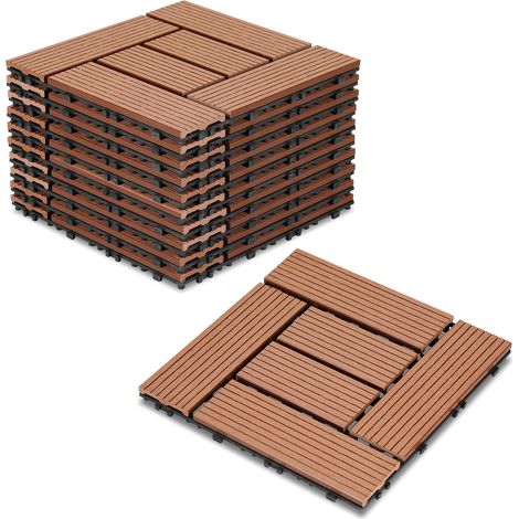 Wolketon WPC Terrassenfliesen 11er Spar Set für 1m², 30x30 cm, Braun in Holzoptik, für Garten Balkon Bodenbelag mit Drainage und Klicksystem