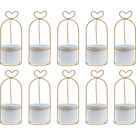 Lot de 10 centres de table vases décoratifs, pot de fleurs en métal, paniers‑vases avec anse forme cœur, support pour arrangements floraux, pour mariage, fête, cérémonie et événement (1/5)