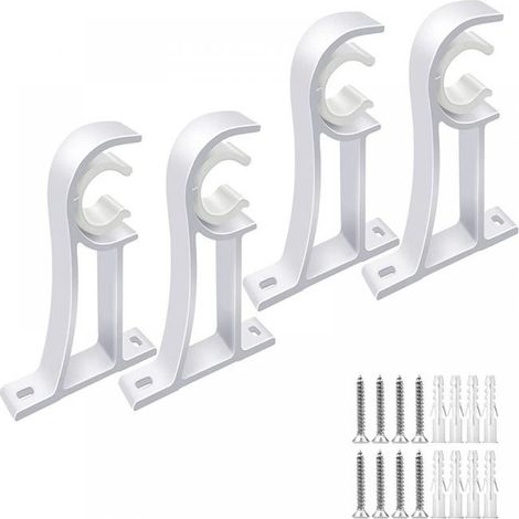 (Blanco) Paquete de 4 soportes para barra de cortina de aleación de aluminio, soporte para barra de cortina de 118 cm, soporte para barra de cortina inoxidable (1/5)