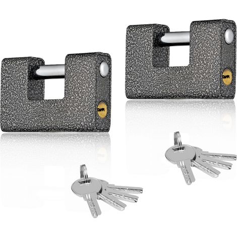 Cadenas à clé de 70 mm, cadenas d'extérieur ultra-résistant avec 8 clés (lot de 2), grand cadenas monobloc en acier trempé massif (1/5)