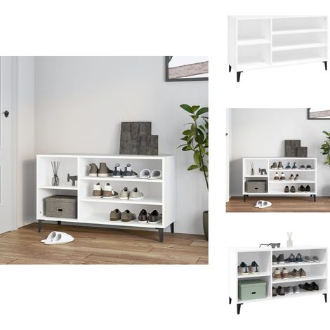 Schuhregal Weiß 102x36x60 cm Holzwerkstoff - Schuhschrank - Schuhregal - Garderobe - Flurmöbel - Holzwerkstoff (1/5)