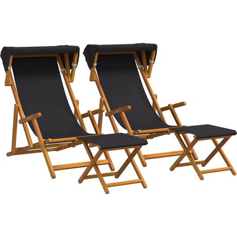 Chaise Longue 4 pcs 3 Position Bois d'eucalyptus massif Noir vidaXL (1/5)