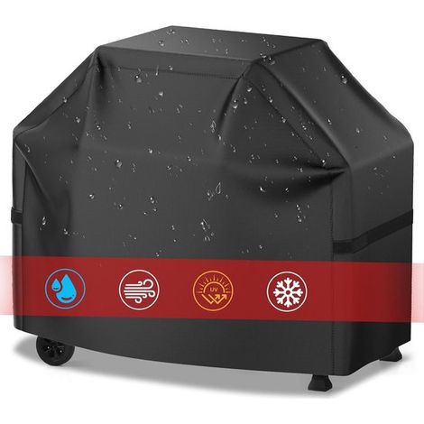 Housse pour barbecue - Housse pour gril - 147 cm (58 pouces) - Imperméable - Résistante aux UV - Indéchirable et inaltérable - Fermetures Velcro et cordon de serrage - Accessoires pour barbecue - Noir (1/5)