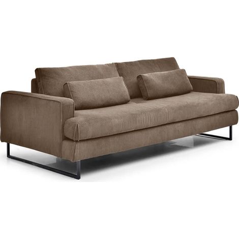 Canapé Convertible 3 places en Velours Côtelé "Thai" 207cm Taupe (1/5)