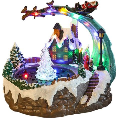 Scène de Noël enneigée, chalet de campagne, fontaine musicale en résine, décorations du Nouvel An Maison et jardin Décorations de fêtes et de saisons Noël et hiver Ornements (1/5)