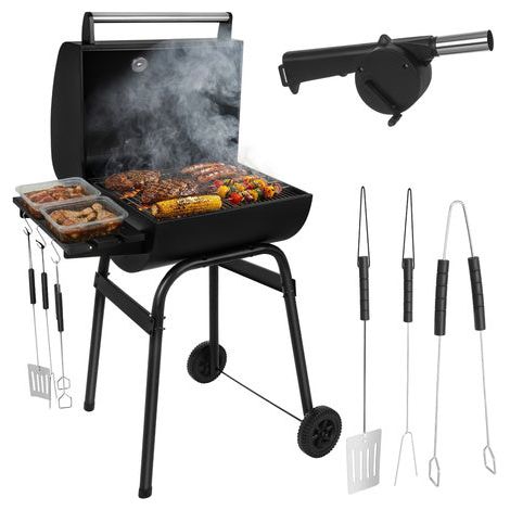 Charcoal Garden Grill with Cover, Thermometer, 82x51x117cm
