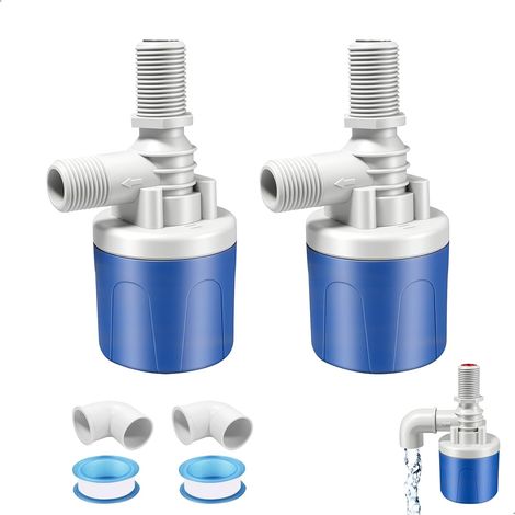 Robinet Flotteur Automatique, 2 Jeux Vanne 1/2" Régulation de Niveau d'eau, Flotteur Piscine de Entrée d'eau Supérieure, Accessoire Contrôleur pour Arrosage Bassin Agricole Aquarium Abreuvoir (1/5)