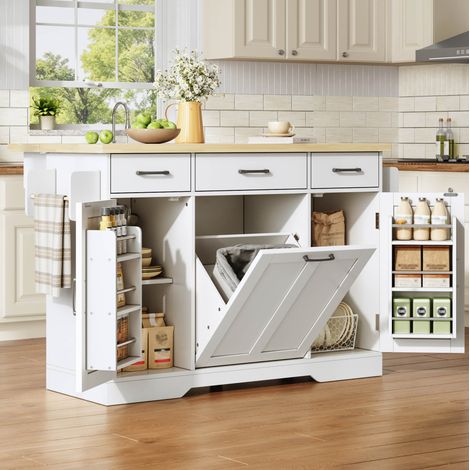 Îlot de cuisine 120/45(70)/87 cm avec plateau rabattable, meuble sur roulettes en MDF et rangement intégré (1/5)