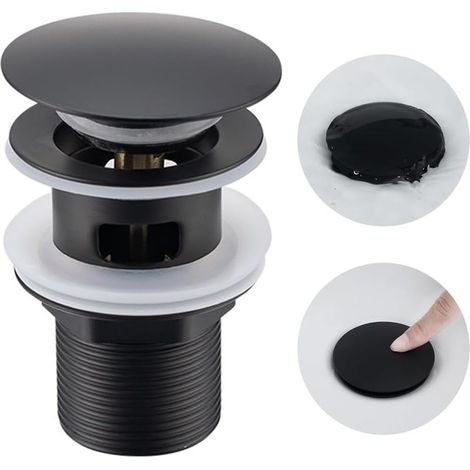 Bonde universelle avec bonde pop up pour lavabo et lavabo Noir, laiton (noir avec trou de trop plein) (1/5)