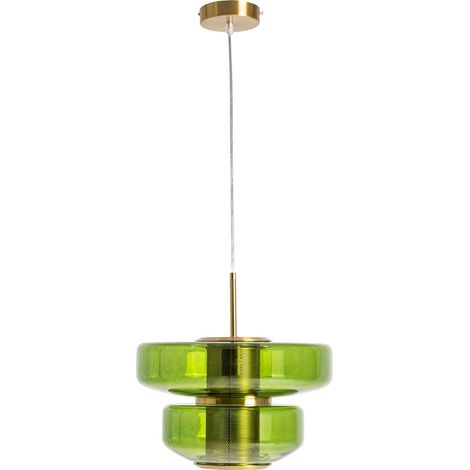 Lustre art déco en cristal vert finition striée élégance vintage - Vert cristal strié doré (1/5)