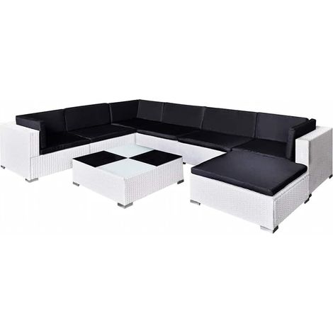 Maison Exclusive - Set Divani da Giardino 8 pz con Cuscini in Polyrattan Bianco (1/5)