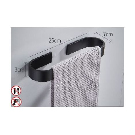 Portasciugamani nero senza foratura 25 cm - Qualità Premium - per bagno - Autoadesivo - Montaggio a parete - Accessorio per bagno, cucina, nero