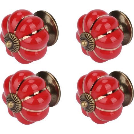Juego de 4 pomos de cerámica con forma de calabaza de Halloween de 40x40 mm (diámetro x altura) para puertas de armarios, cajones, muebles y armarios de cocina. Tiradores de cobre vintage con tornillo (1/5)