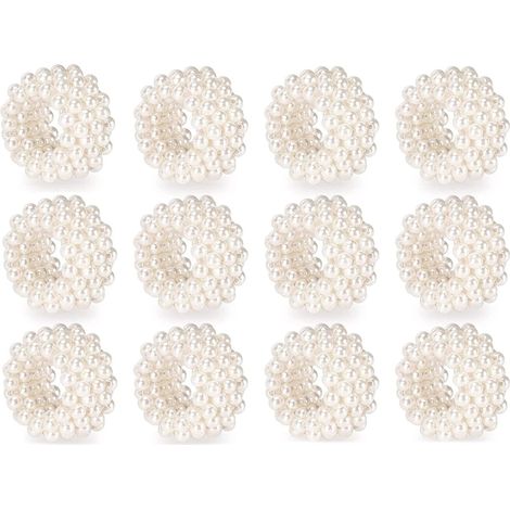 Napkins Ring 12-Piece Set, White Pearl Wedding Napkins Buckle Table Decoration (1/5)
