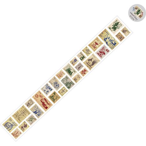 Ruban adhésif décoratif vintage à motifs de timbres-poste pour cahiers et carnets. (1/5)