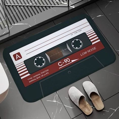 Tapis Vintage Imprimé Cassette Audio, Tapis Salle de Bain Absorbant Antidérapant Diatomite, Moquette Musique pour Salon, Chambre, Descente de Lit, Salle de Bain (50x80cm) (1/3)