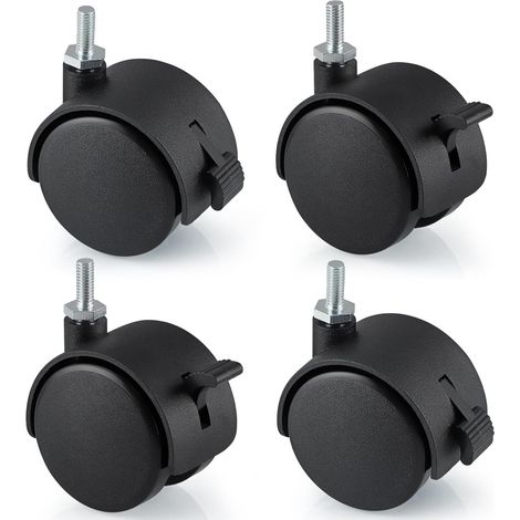 ruedas de nailon de 50 mm con freno, rueda giratoria con vástago de 6 mm x 15 mm, rueda de nailon con bloqueo para muebles pequeños (1/5)