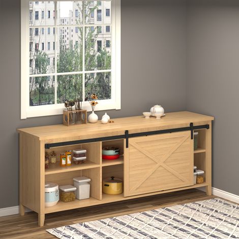 Set completo per porta scorrevole da 183 cm, ferramenta per porta scorrevole con guida a pavimento, binario per porta scorrevole, rulli, sistema per porta scorrevole singola in legno. (1/5)