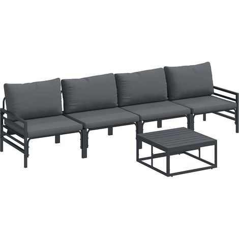 Ensemble de canapé de jardin avec coussin 5 pcs Mobilier de jardin Noir Acier (1/5)