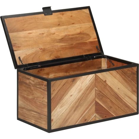 Boîte de rangement 60x30x30 cm bois massif d'acacia et fer (1/5)
