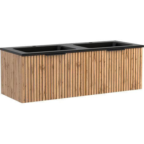 Doppelwaschtisch 120cm, Waschbecken matt schwarz, Eiche, LIVINGSTON-03 (1/5)